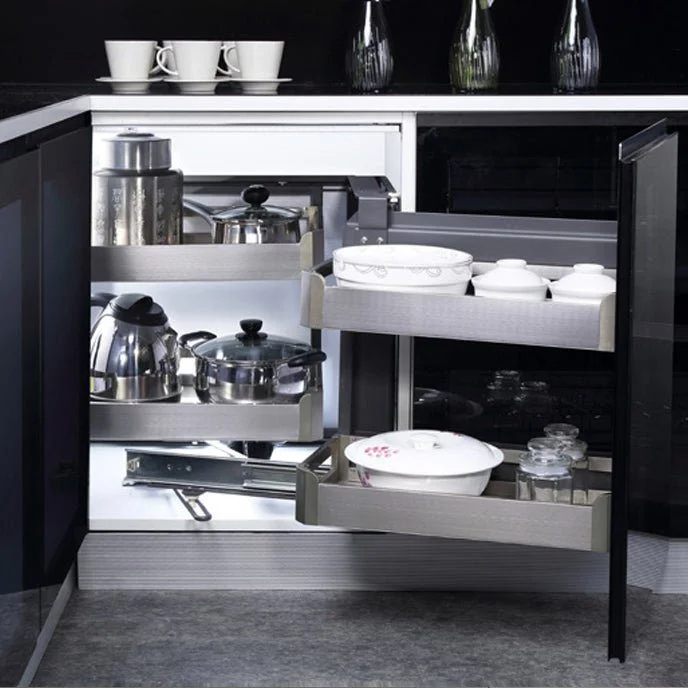Premium modular kitchen corner unit Hyderabad stainless steel storage