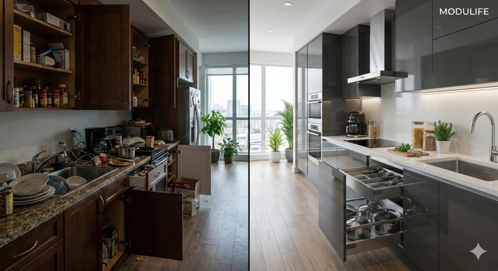 stainless steel modular kitchen cabinets design