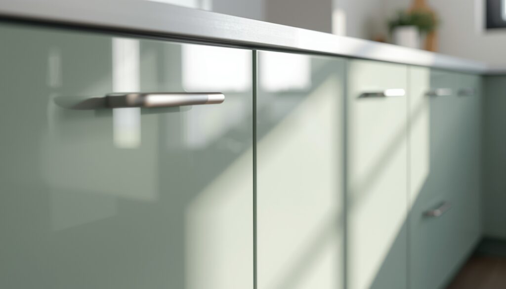Close-up of stainless steel kitchen cabinets with premium finish and modern fittings in Hyderabad home