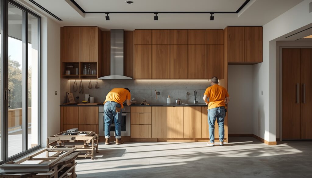 Installation of modular kitchen cabinets in Hyderabad by professional interior contractors