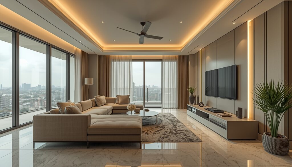 Top interior companies in Hyderabad showcasing modern living room interior design with premium modular setup
