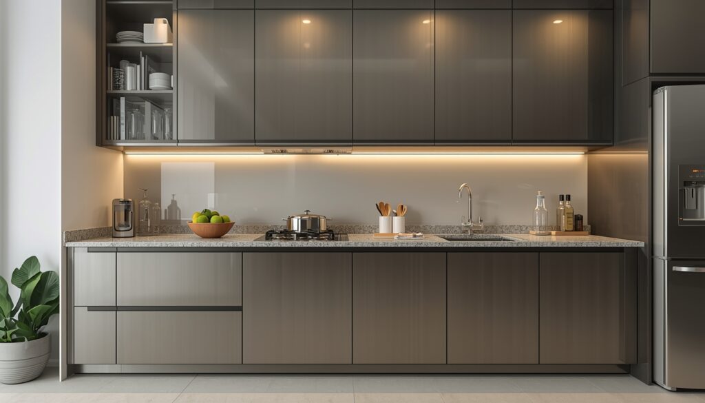 modular kitchen cost in Hyderabad with stainless steel cabinets modern kitchen interior design India 2026