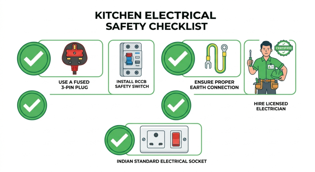 tainless steel kitchen safety checklist modular kitchen Hyderabad electrician tips"