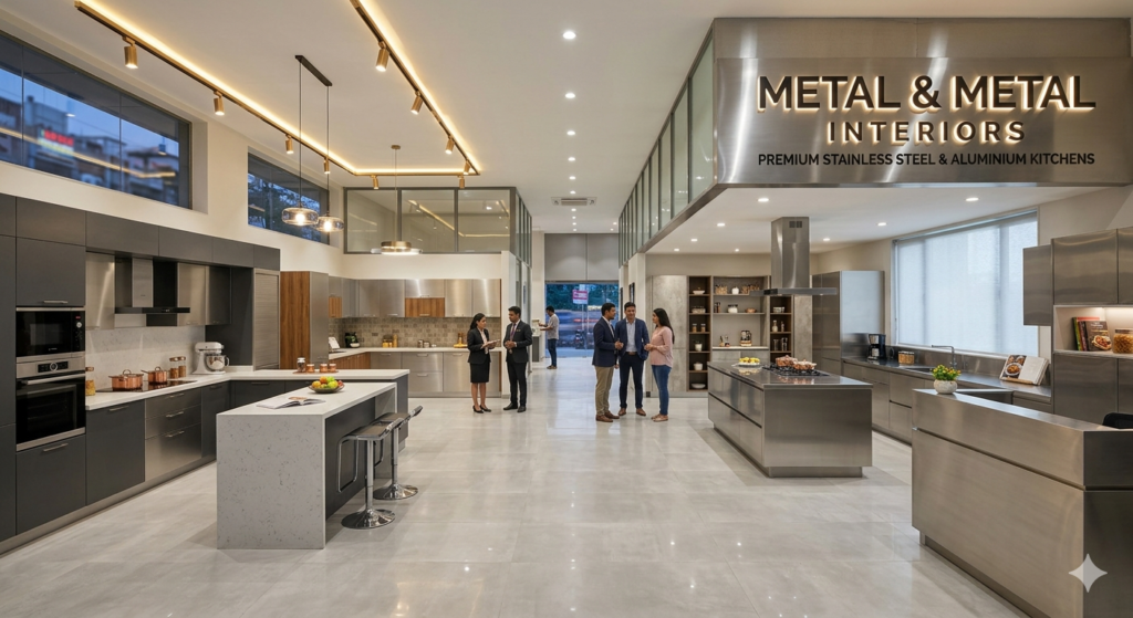 Metal and More Interiors stainless steel kitchen safety Hyderabad showroom Secunderabad"