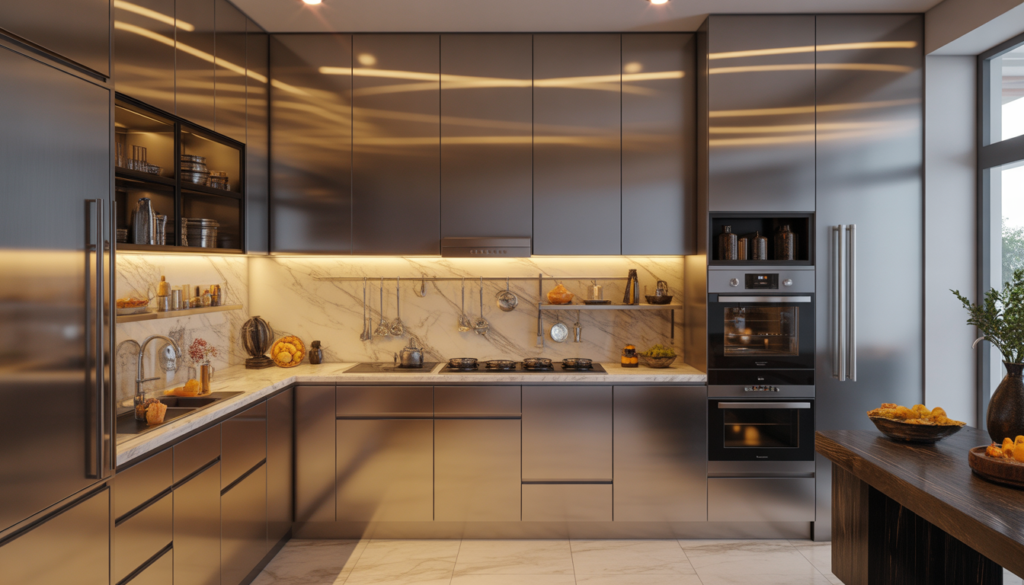 stainless steel modular kitchen Hyderabad | Metal & More Interiors