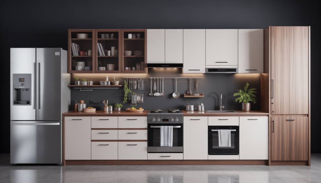 Metal & More Interiors product range — stainless steel kitchen, aluminium kitchen, wardrobe Hyderabad