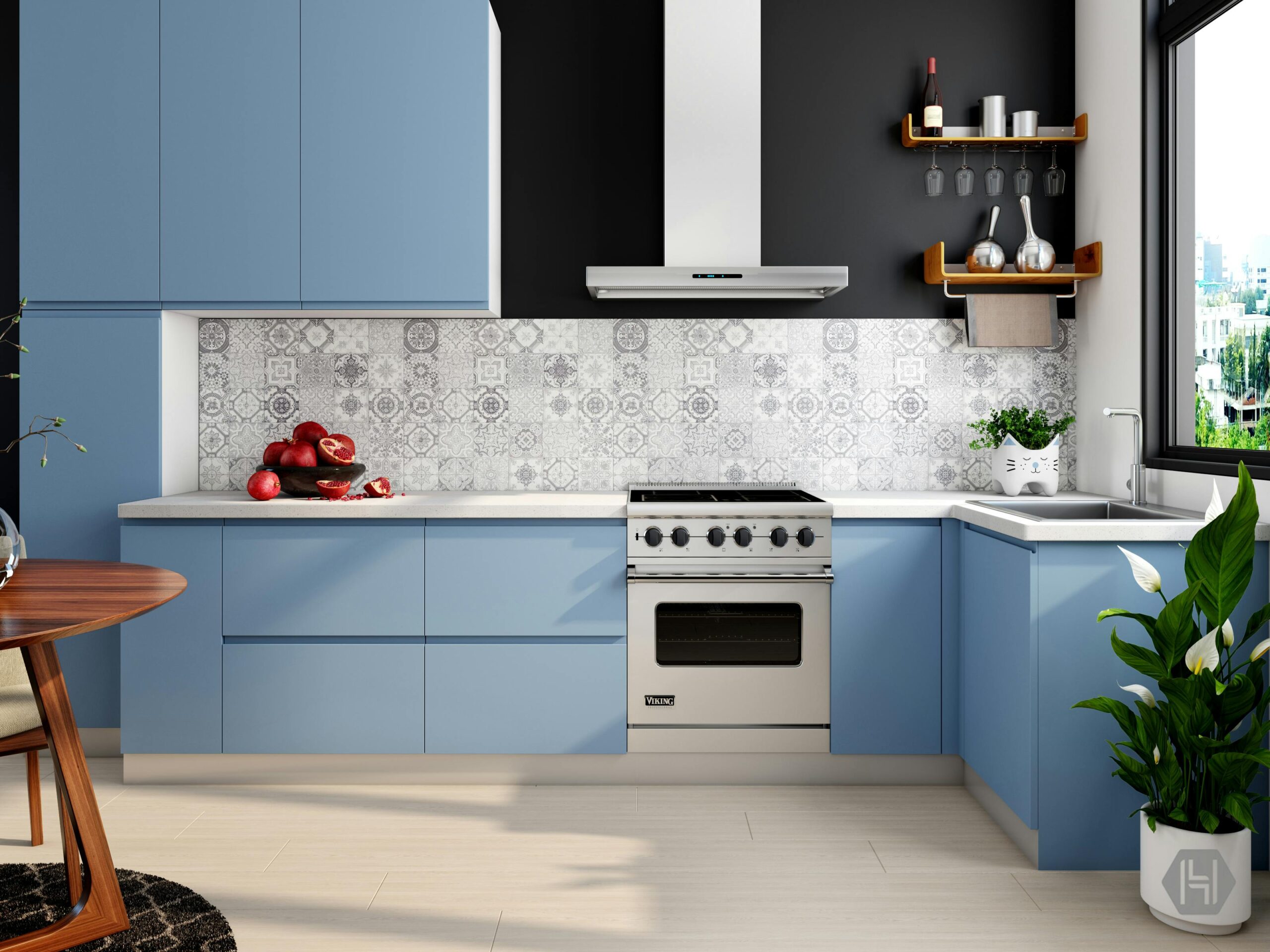 Aluminium modular kitchen Hyderabad — L-shape layout, Metal & More Interiors