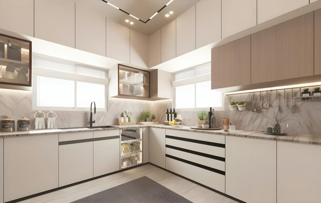 L-shaped stainless steel modular kitchen in Hyderabad