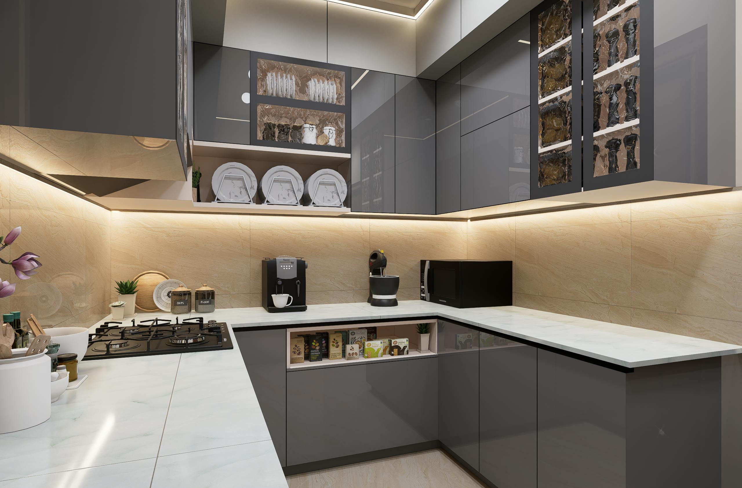 U-shape aluminium modular kitchen, Metal & More Interiors Hyderabad