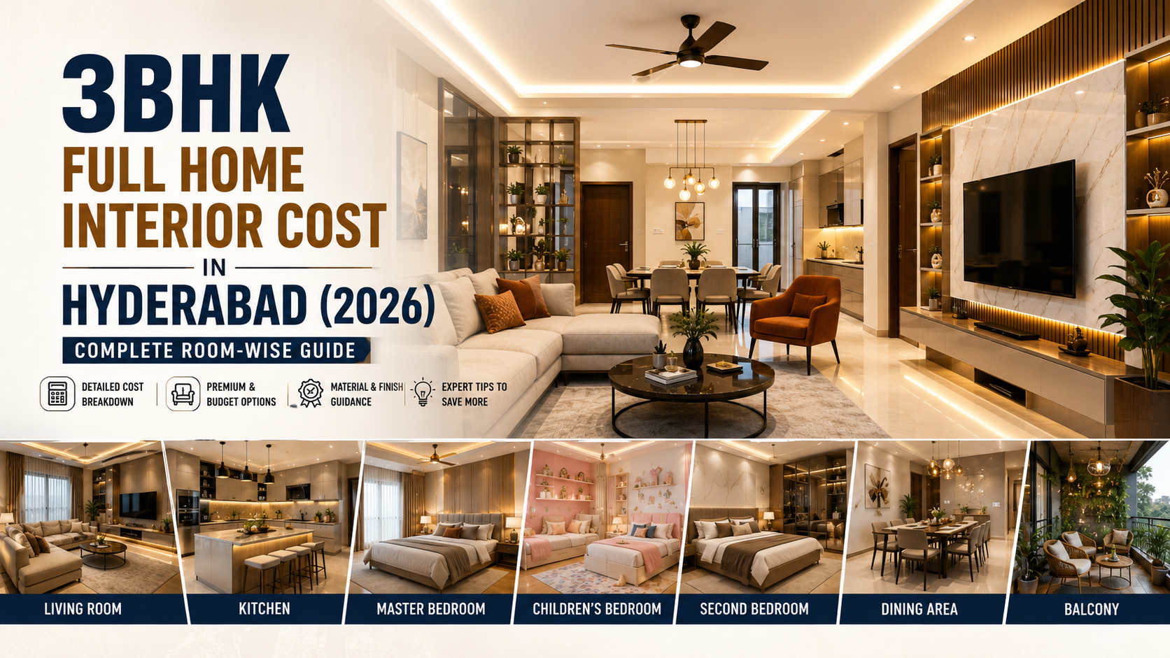 3BHK Full Home Interior Cost in Hyderabad (2026): Complete Room-Wise Guide