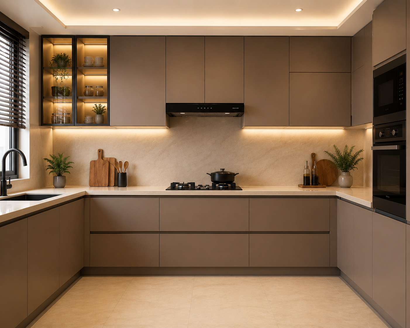 Matte finish steel modular kitchen for a modern apartment