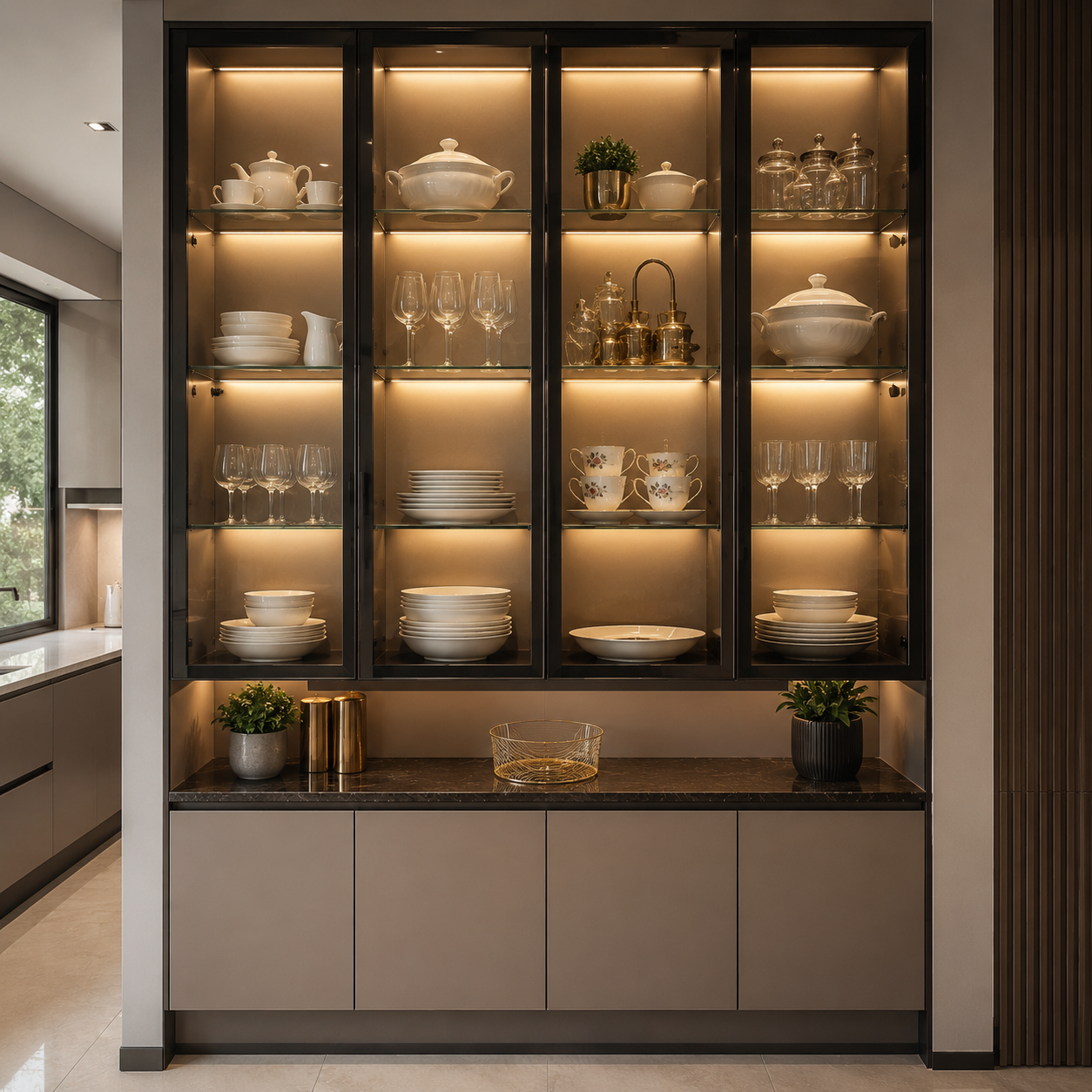 Pooja unit and crockery unit interior Hyderabad flat