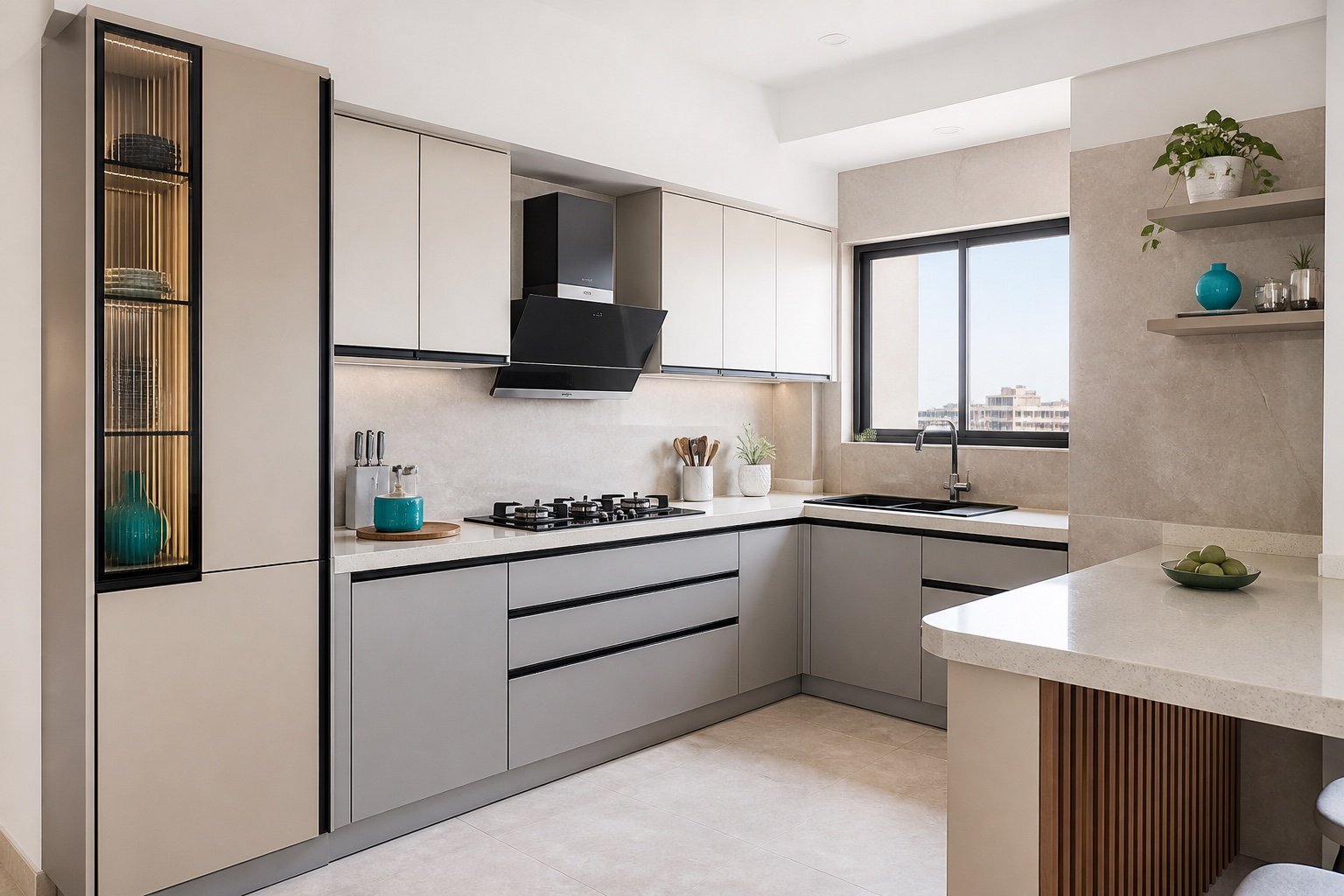 Premium aluminium modular kitchen in Hyderabad apartment with matte shutters