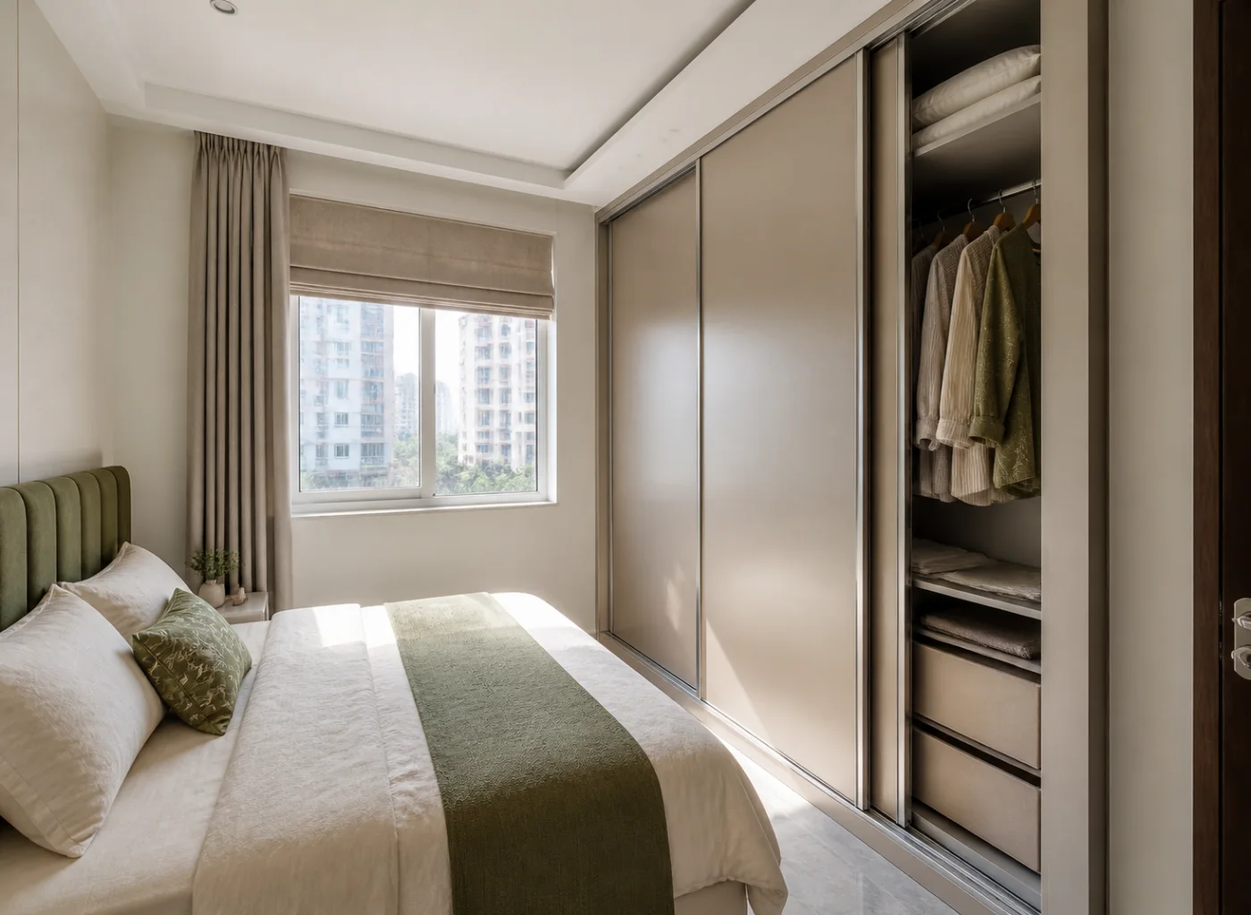 Sliding wardrobe vs hinged wardrobe for a small bedroom in Hyderabad
