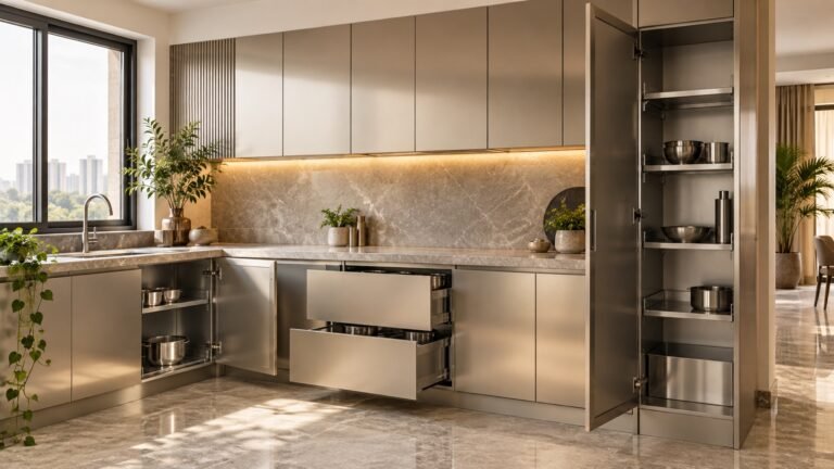 Metal vs HDHMR kitchen with aluminium and stainless-steel cabinetry in Hyderabad
