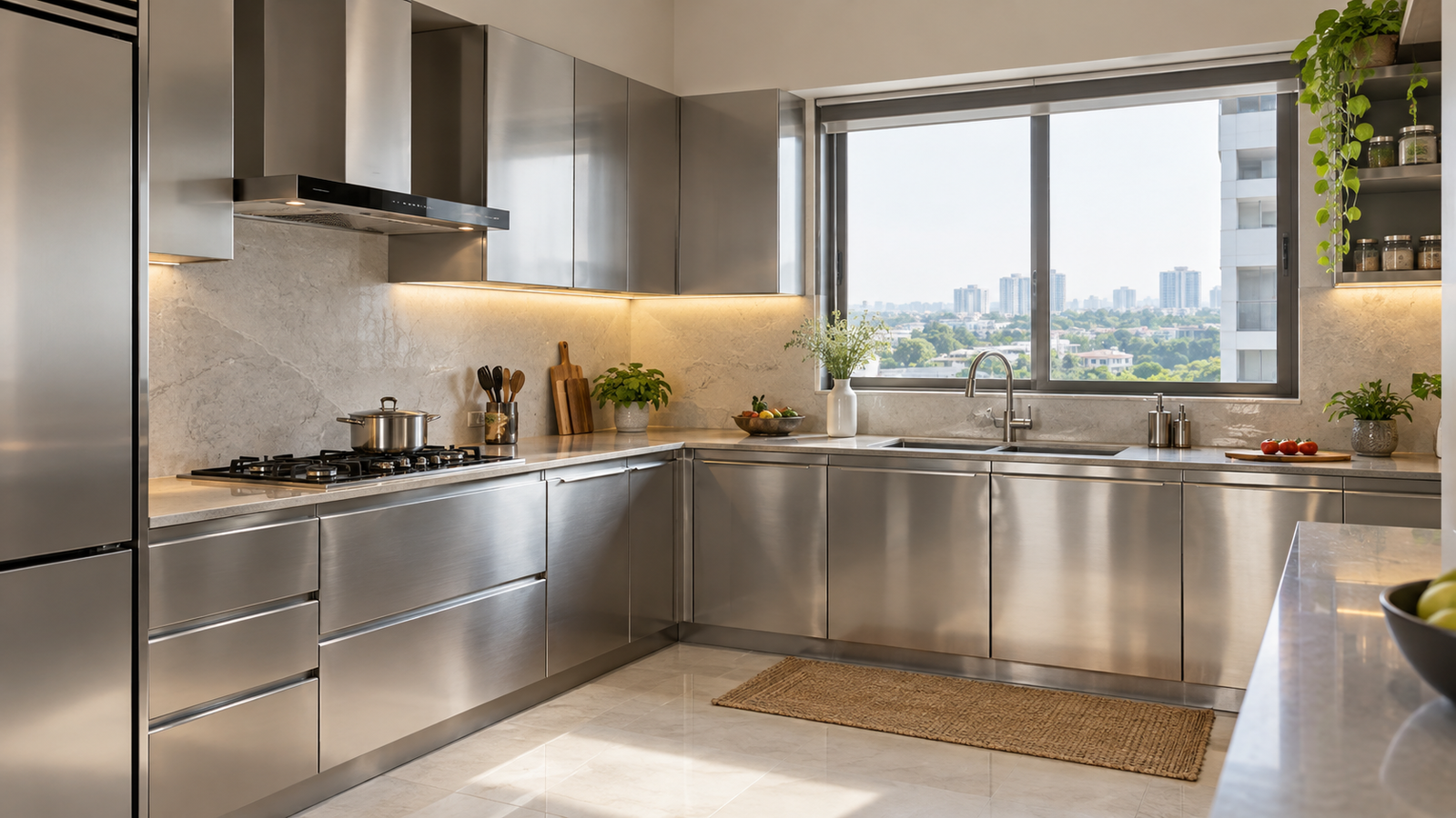 Premium SS304 stainless steel modular kitchen in a Hyderabad apartment