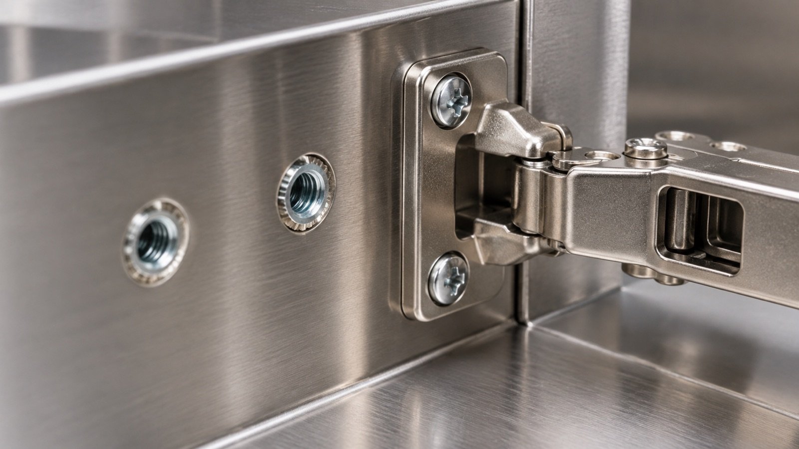Insert Nut Fastening System detail inside a metal wardrobe shelf support