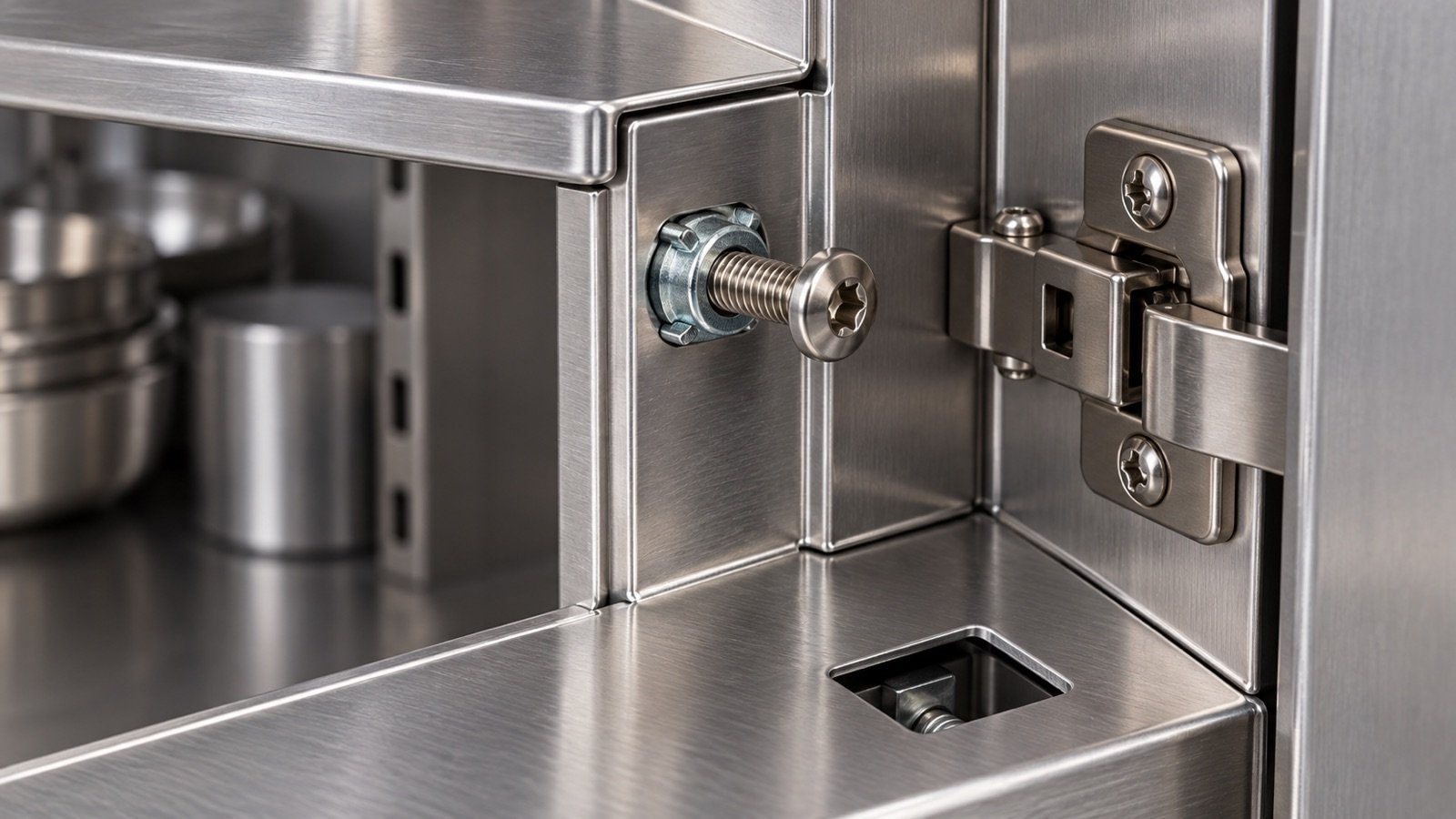 Steel cabinet Insert Nut Fastening System and removable service connection detail in Hyderabad