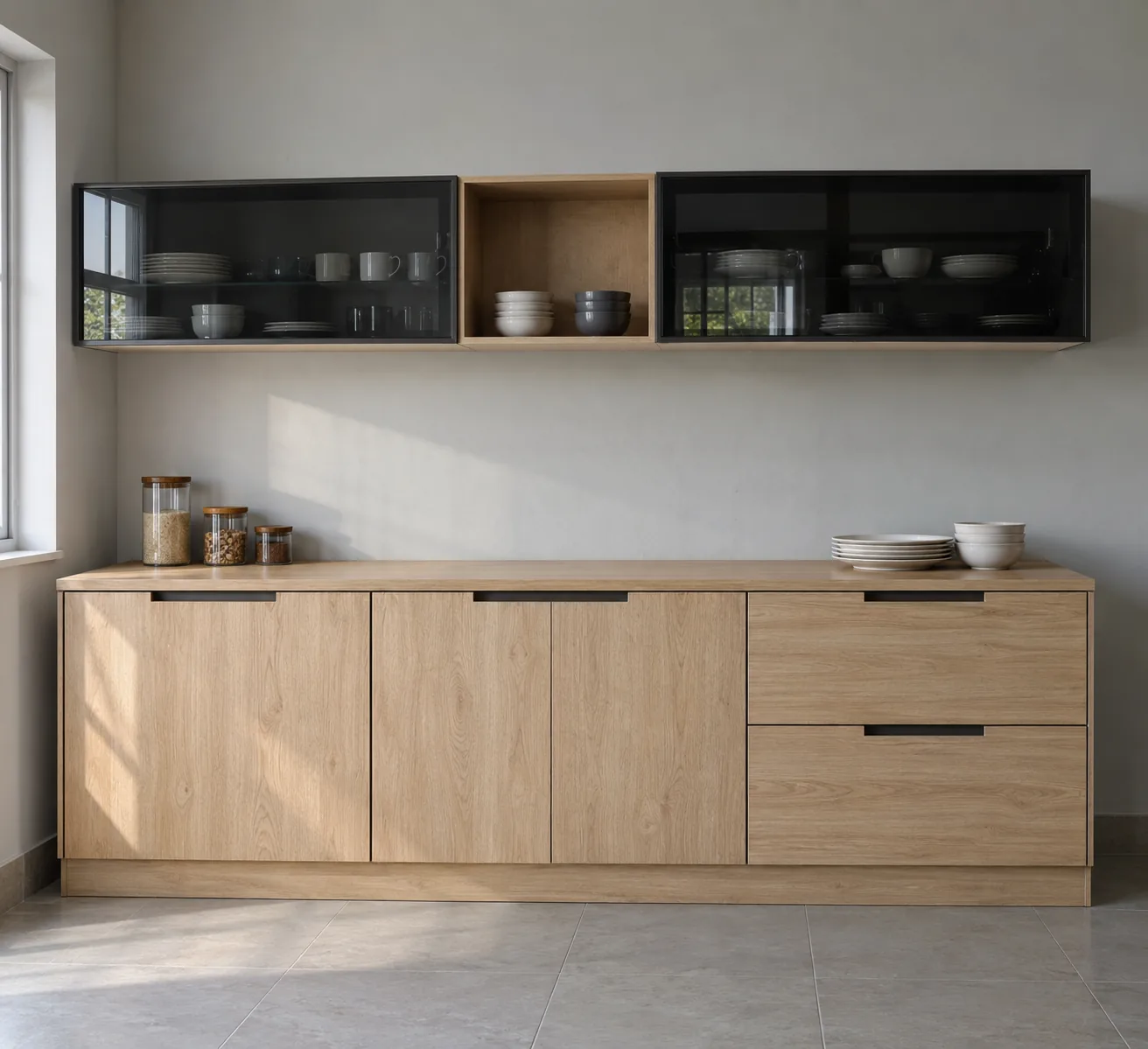 oak laminate crockery design concept