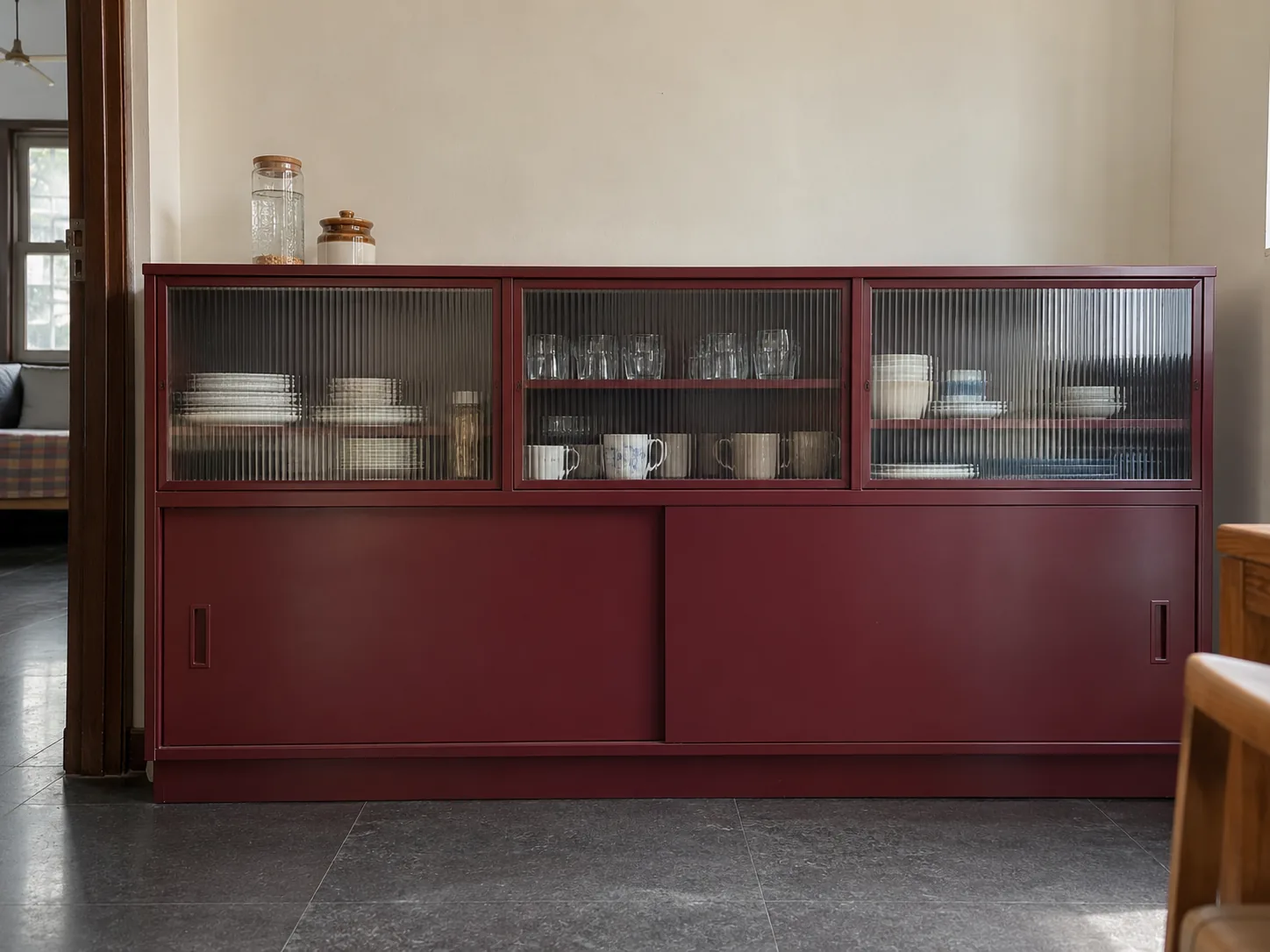 burgundy console crockery design concept