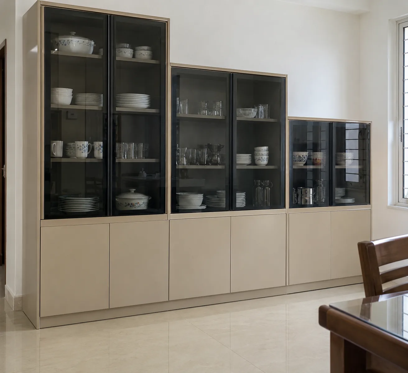 Aluminium Beige Stepped Glass Unit design concept