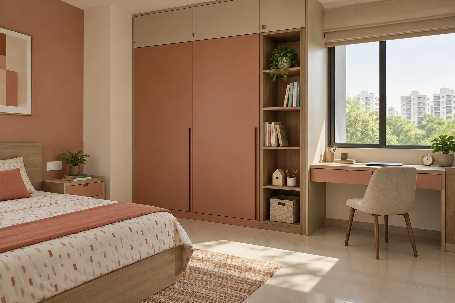 Aluminium Window Study Niche Terracotta And Sand Children Wardrobe concept