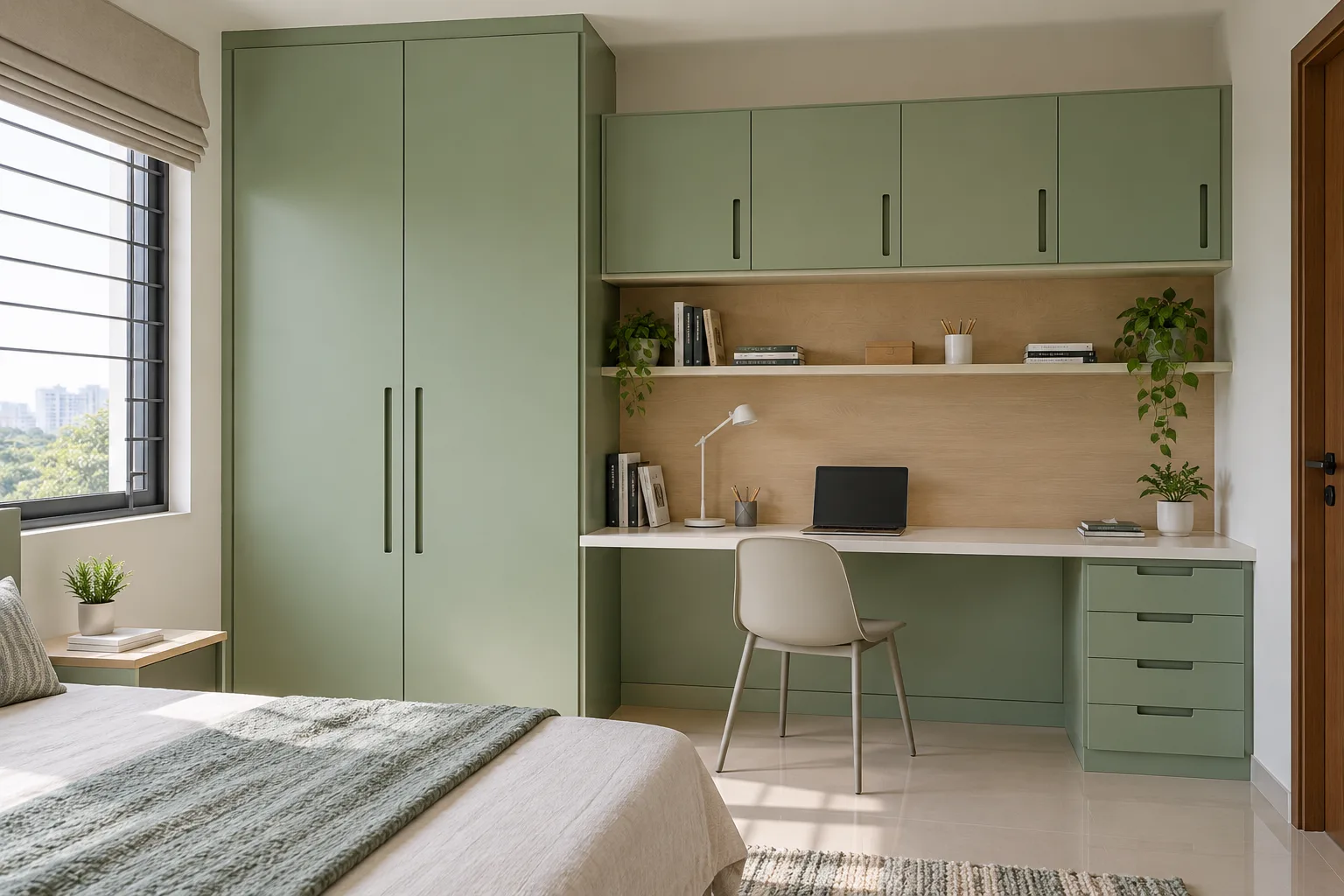 Aluminium Overhead Study Bank Sage And Pale Oak Children Wardrobe concept