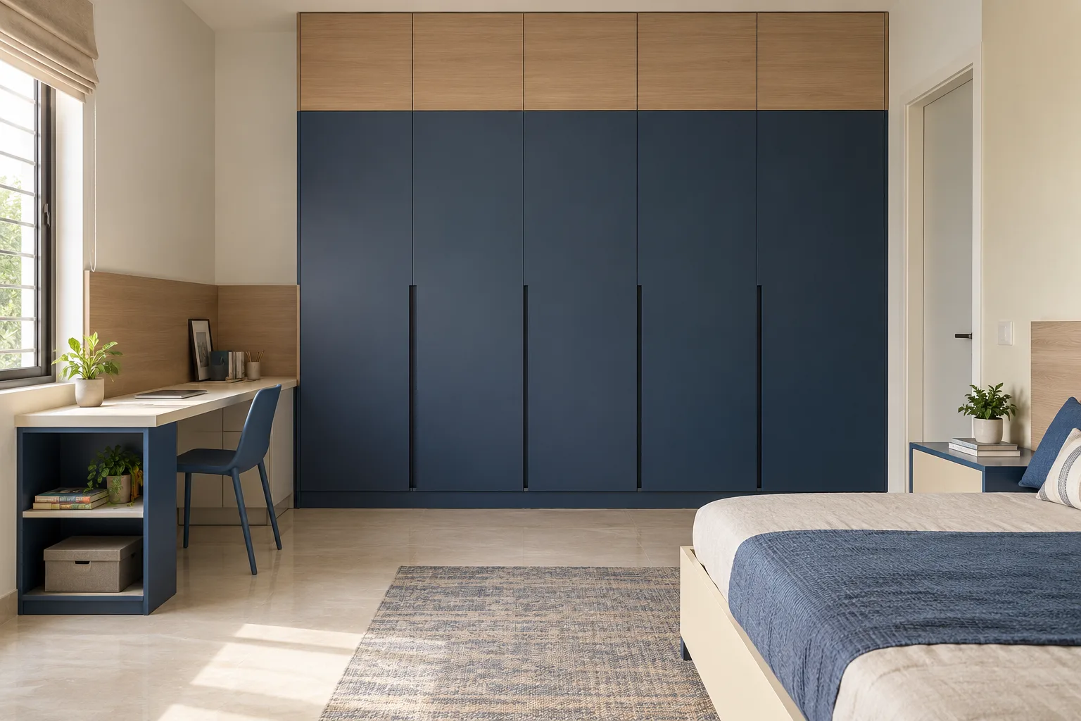 Aluminium Low Shelf Study Navy And Cream Children Wardrobe concept