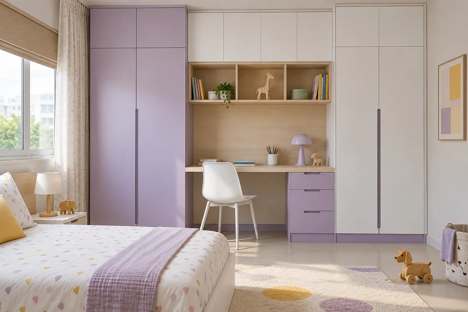 recessed study pocket lavender matte pu children wardrobe with Aluminium cabinet direction