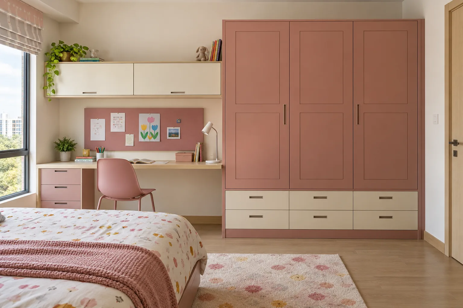 Aluminium Square Classic Horizontal Study Storage Dusty Rose Matte Pu Children Wardrobe concept