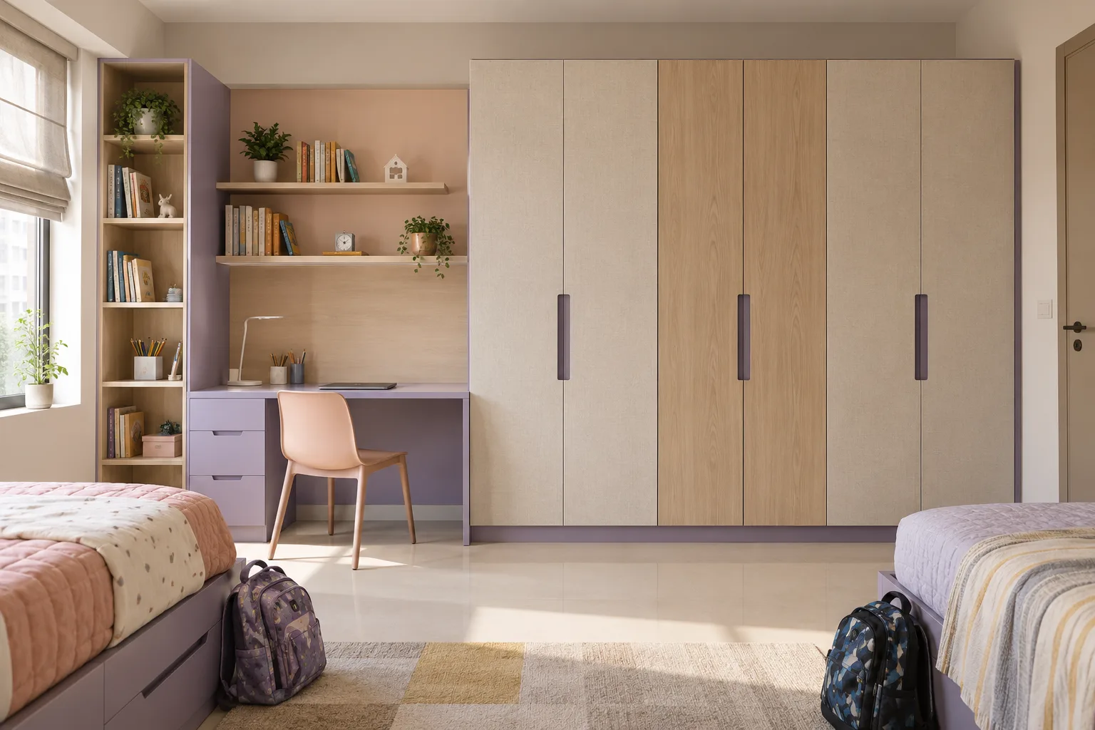 textured laminate blocks loft-free study wall lilac matte laminate children wardrobe with Aluminium cabinet direction