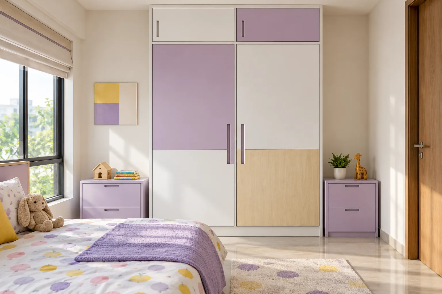 Aluminium Square Classic Grid Twin Bedside Cubes Lavender Matte Pu Children Wardrobe concept