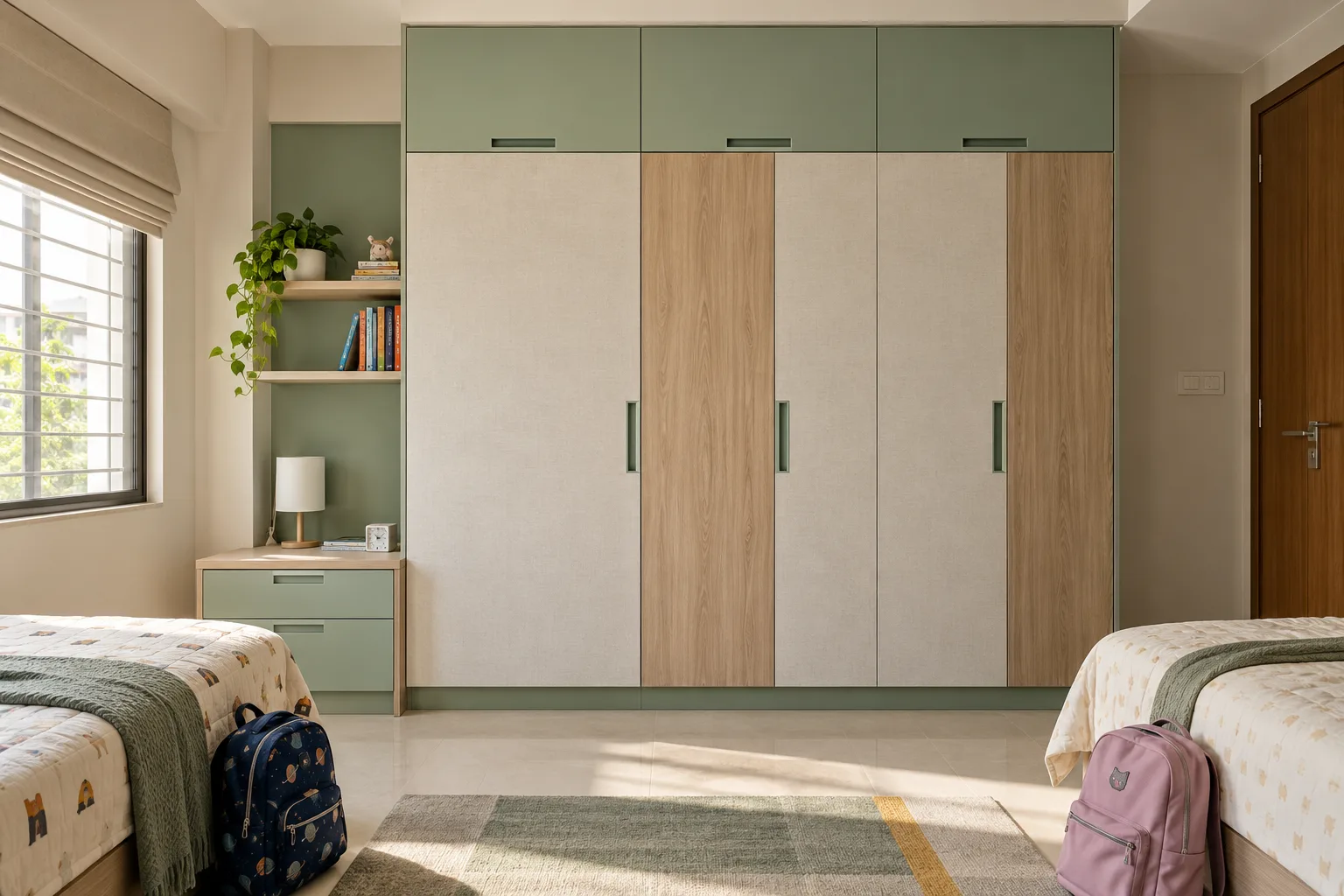 textured laminate blocks bedside loft link mint-green matte laminate children wardrobe with Aluminium cabinet direction