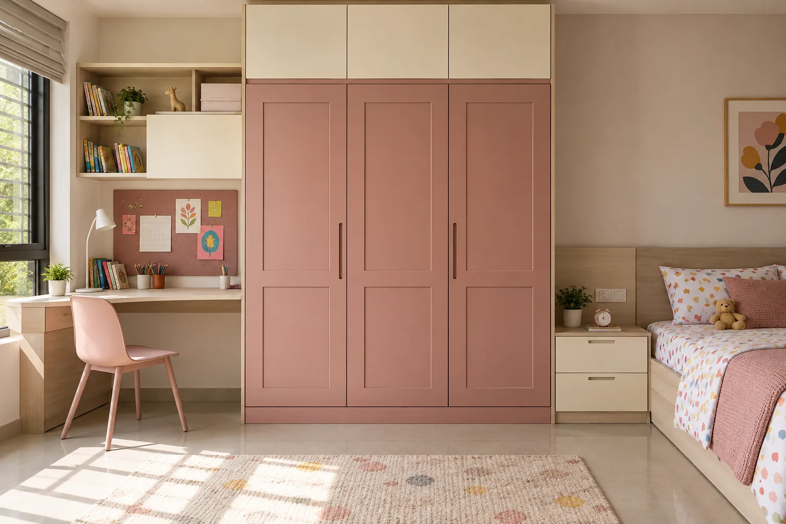 Aluminium Square Classic Study and Bedside Split Dusty Rose Matte Pu Children Wardrobe concept