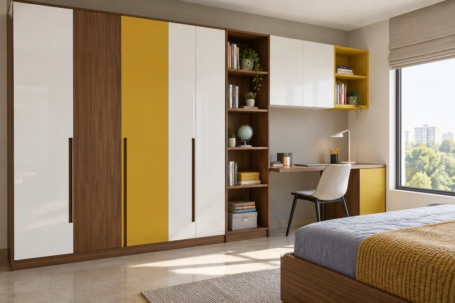 asymmetric laminate slabs white children wardrobe with GI cabinet direction