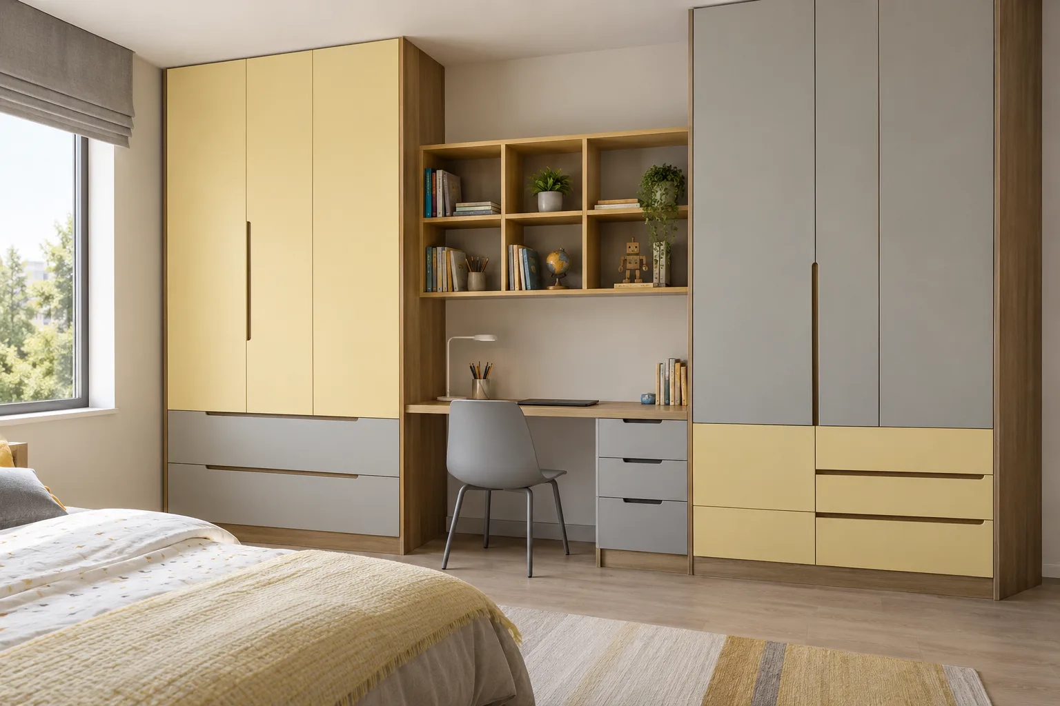 linen laminate drawers butter-yellow children wardrobe with Aluminium cabinet direction