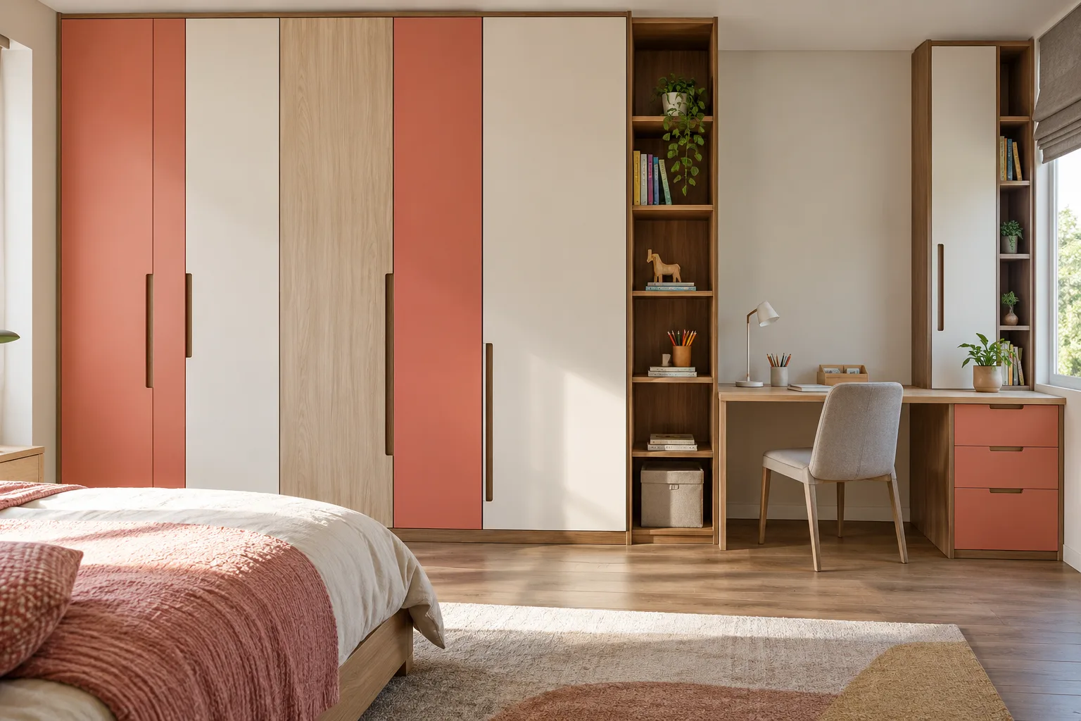 asymmetric laminate slabs coral children wardrobe with Aluminium cabinet direction