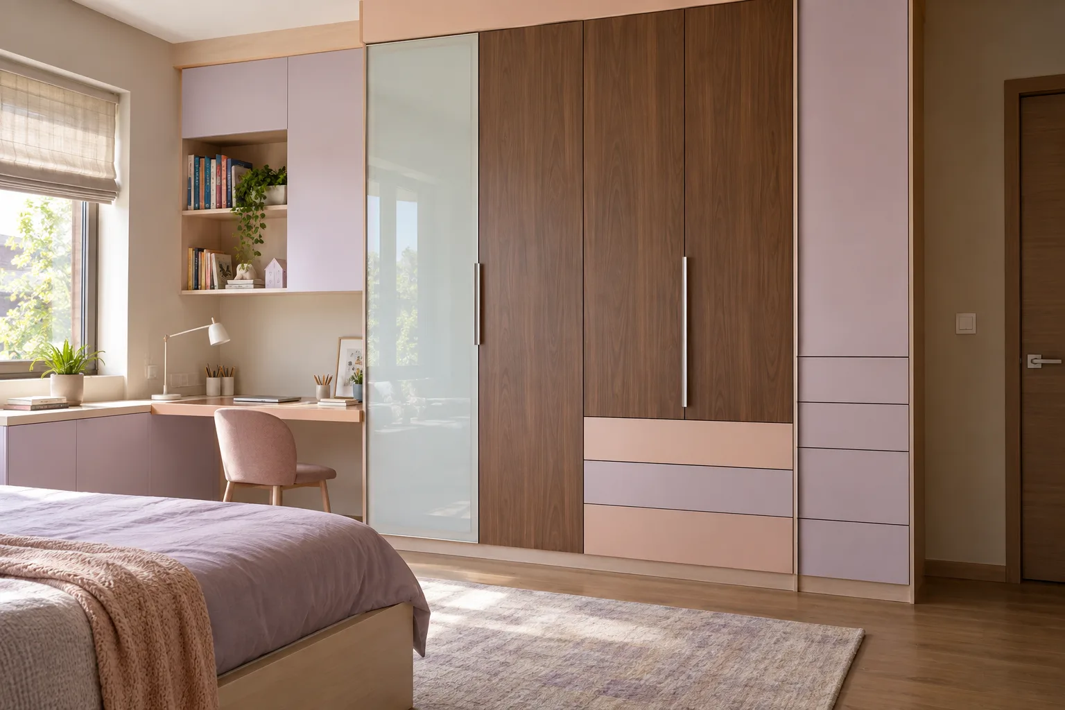 Aluminium White Glass and Walnut MM-CW062 Children Wardrobe concept