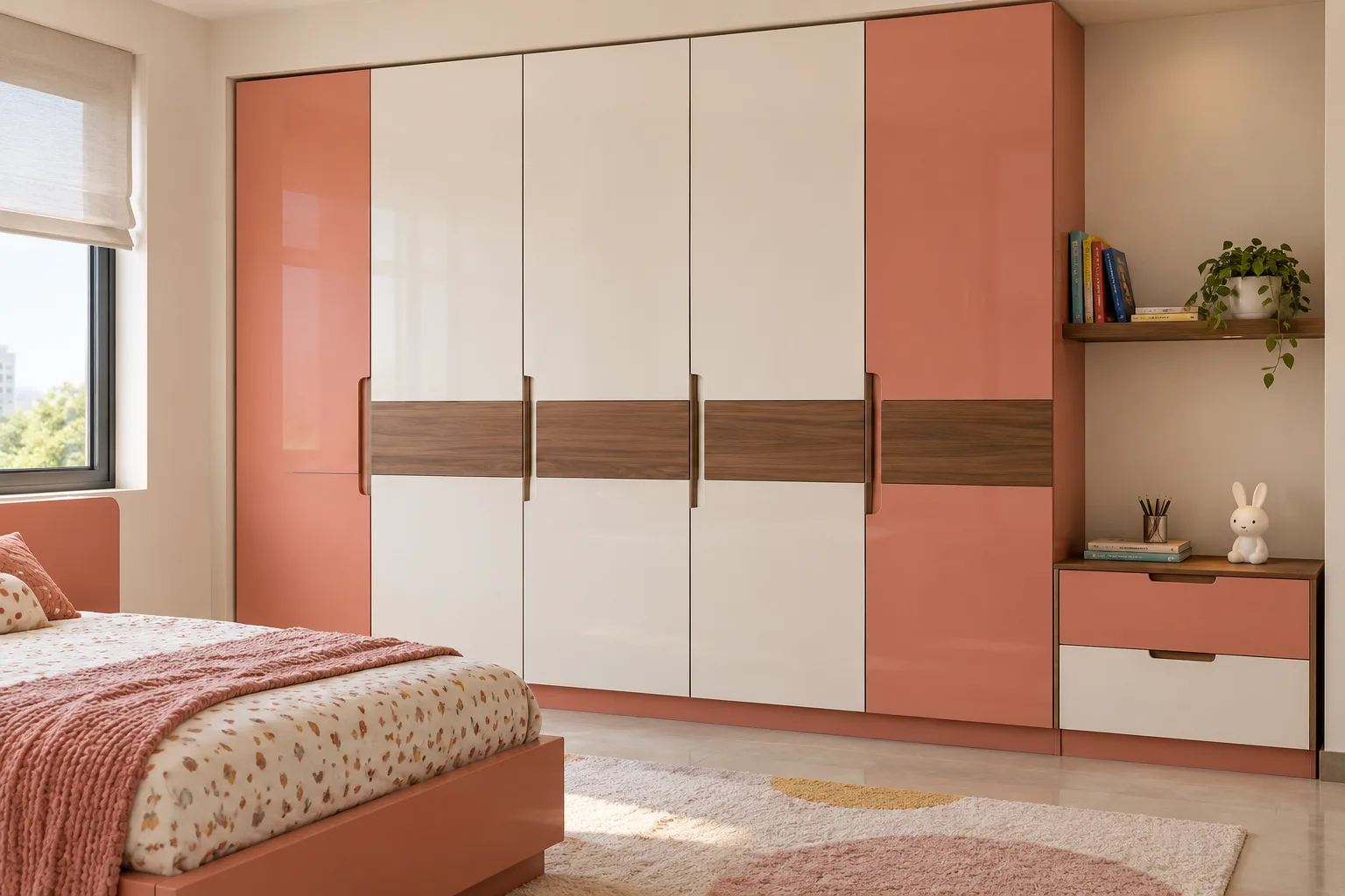 horizontal acrylic blocks coral children wardrobe with Aluminium cabinet direction