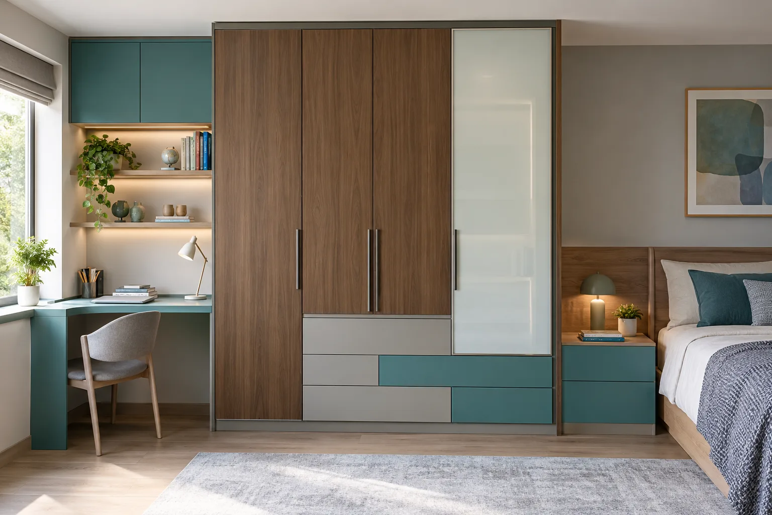 Aluminium White Glass and Walnut MM-CW072 Children Wardrobe concept