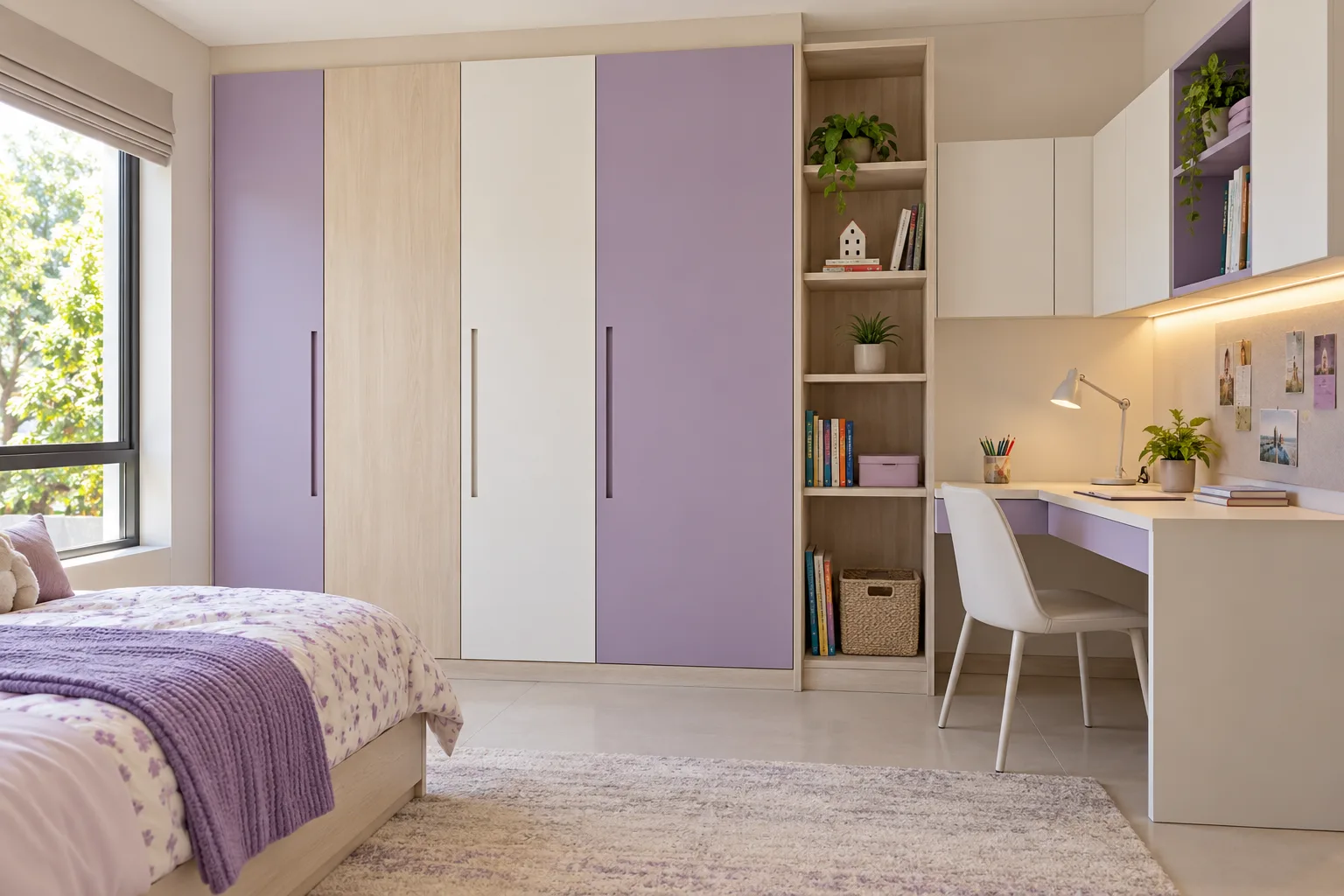 asymmetric laminate slabs lavender children wardrobe with GI cabinet direction