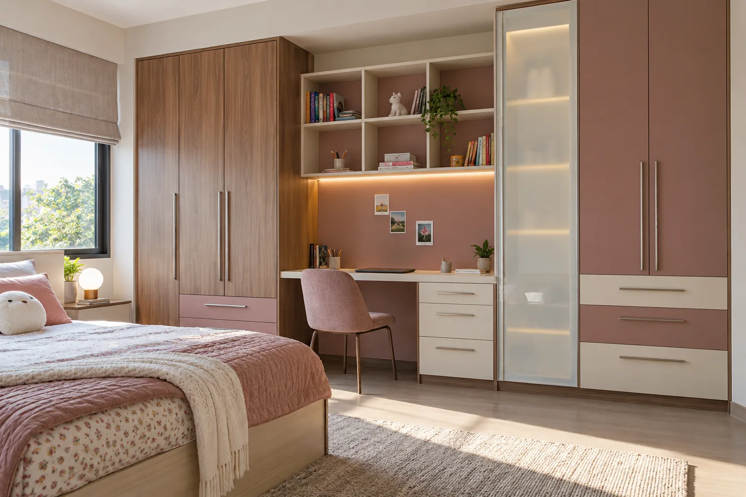 GI White Glass and Walnut MM-CW082 Children Wardrobe concept