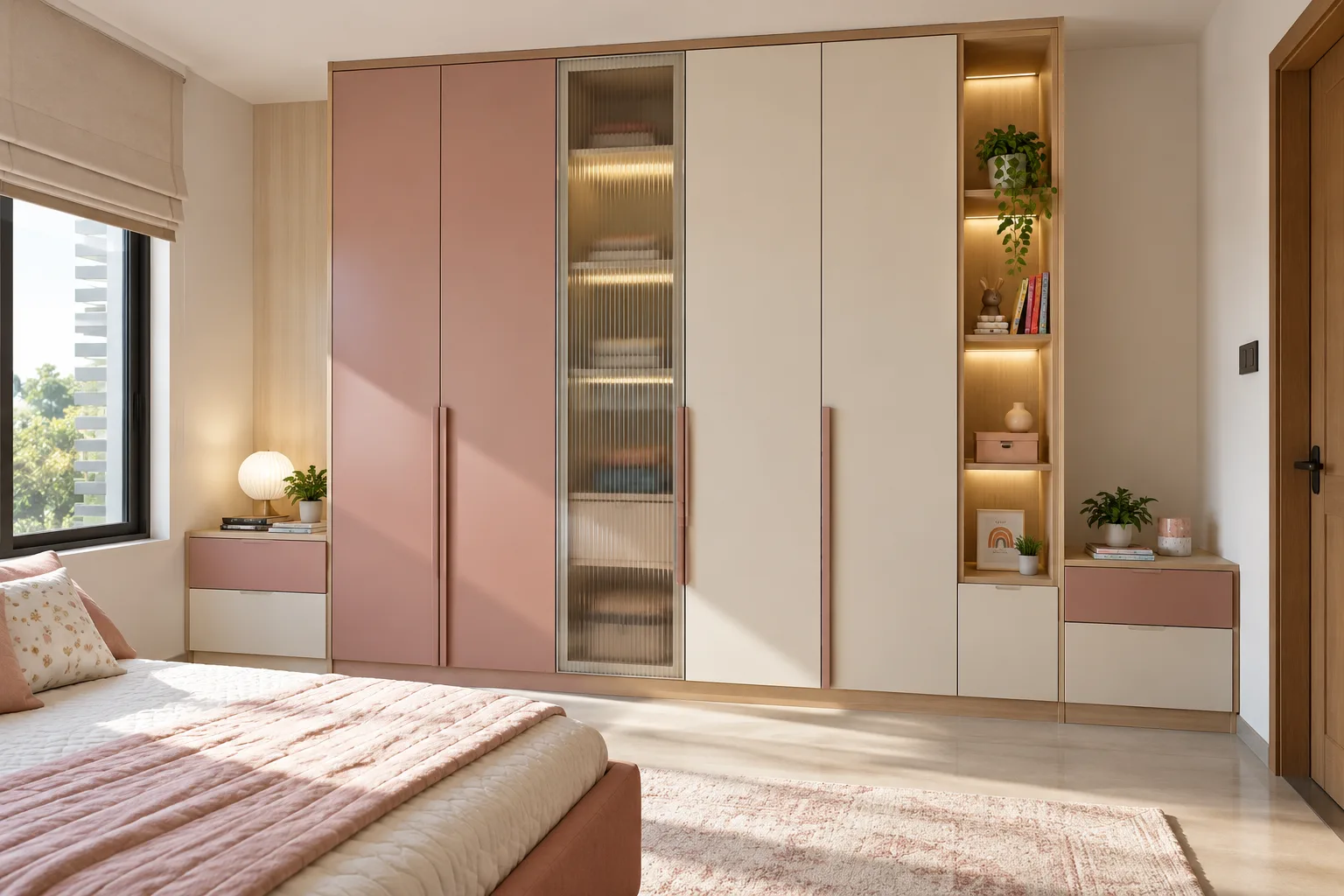 fluted glass accent dusty children bedside wardrobe with GI cabinet direction