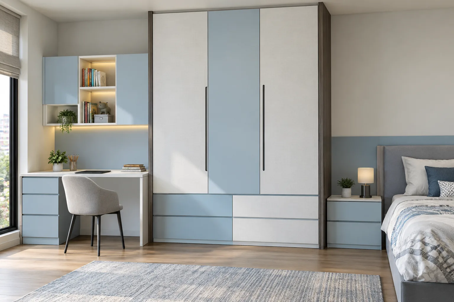 linen laminate drawers powder-blue children bedside wardrobe with GI cabinet direction