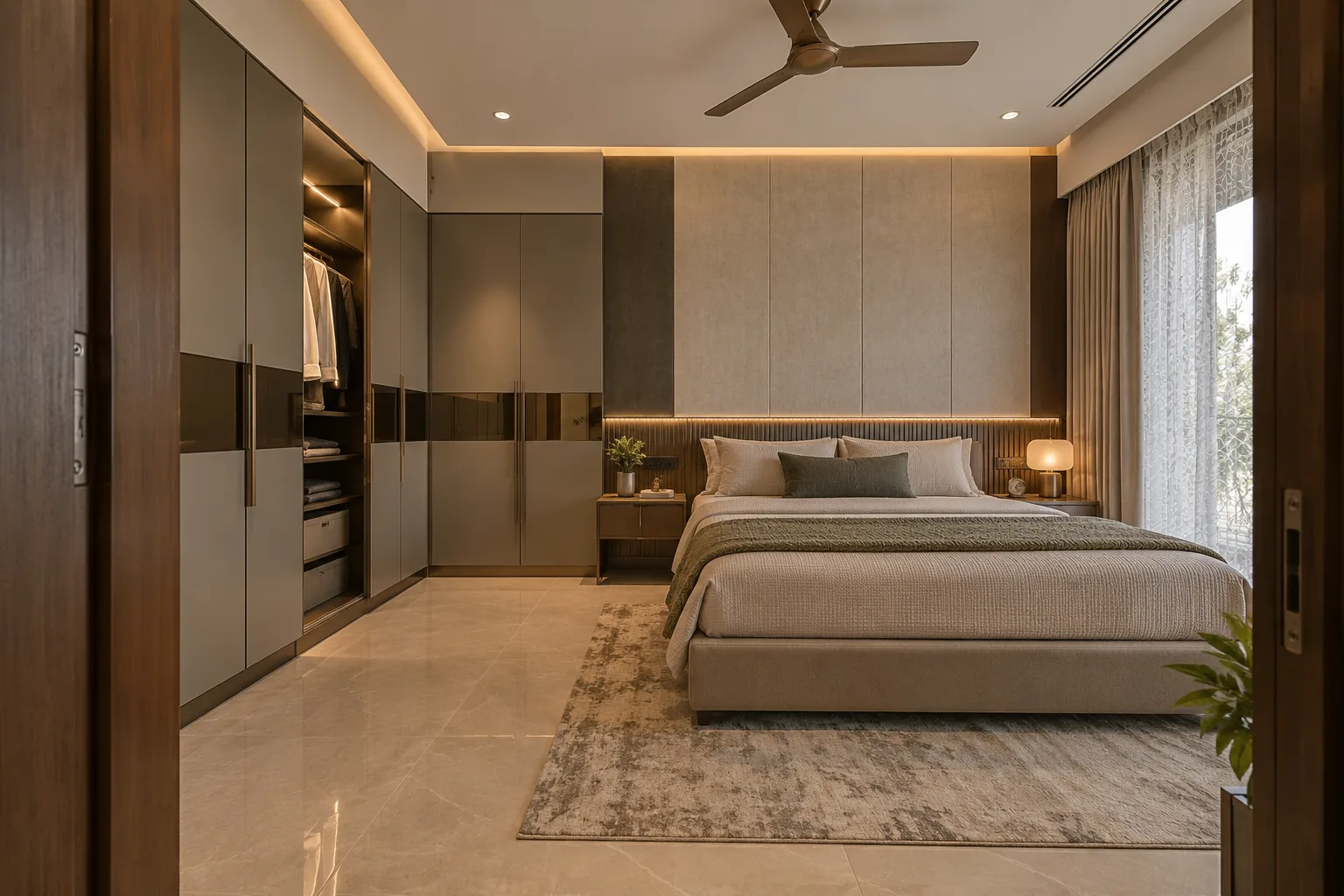 Aluminium Greige Mirror Band Master Bedroom Wardrobe concept