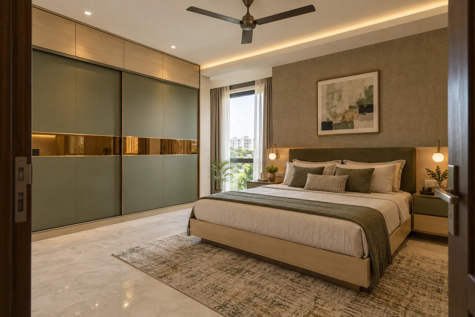Master bedroom wardrobe designs: olive amber stripe wardrobe concept