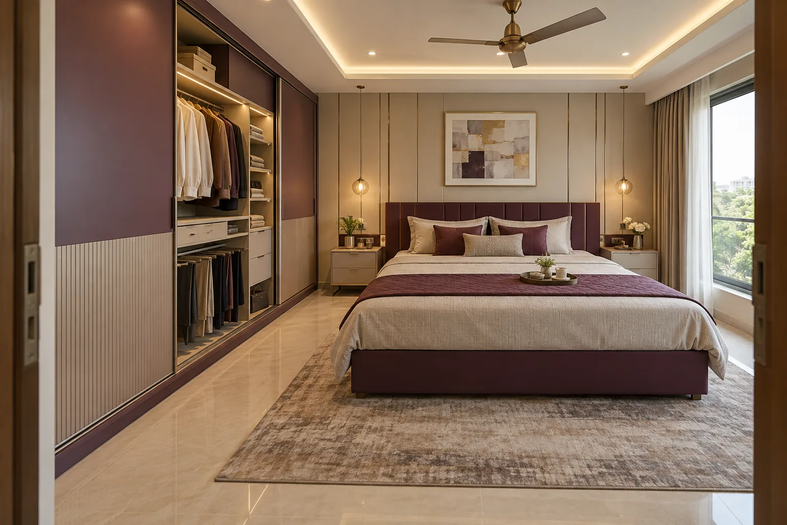 plum open sliding wardrobe concept