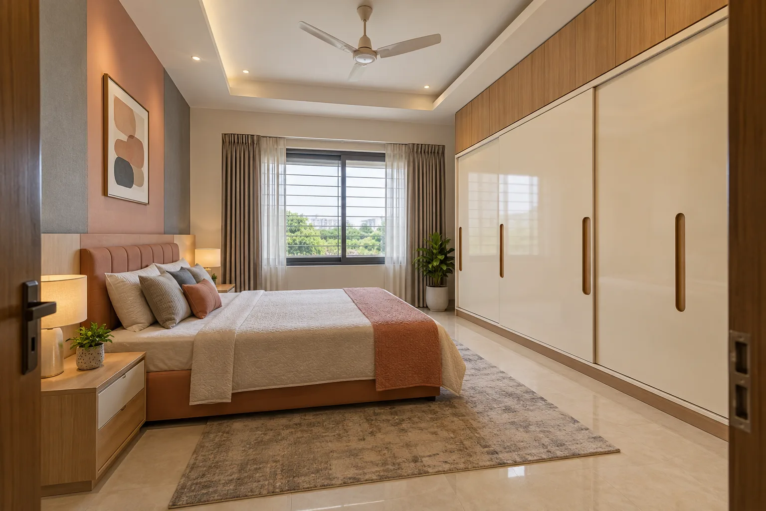 cream oak pull sliding wardrobe concept
