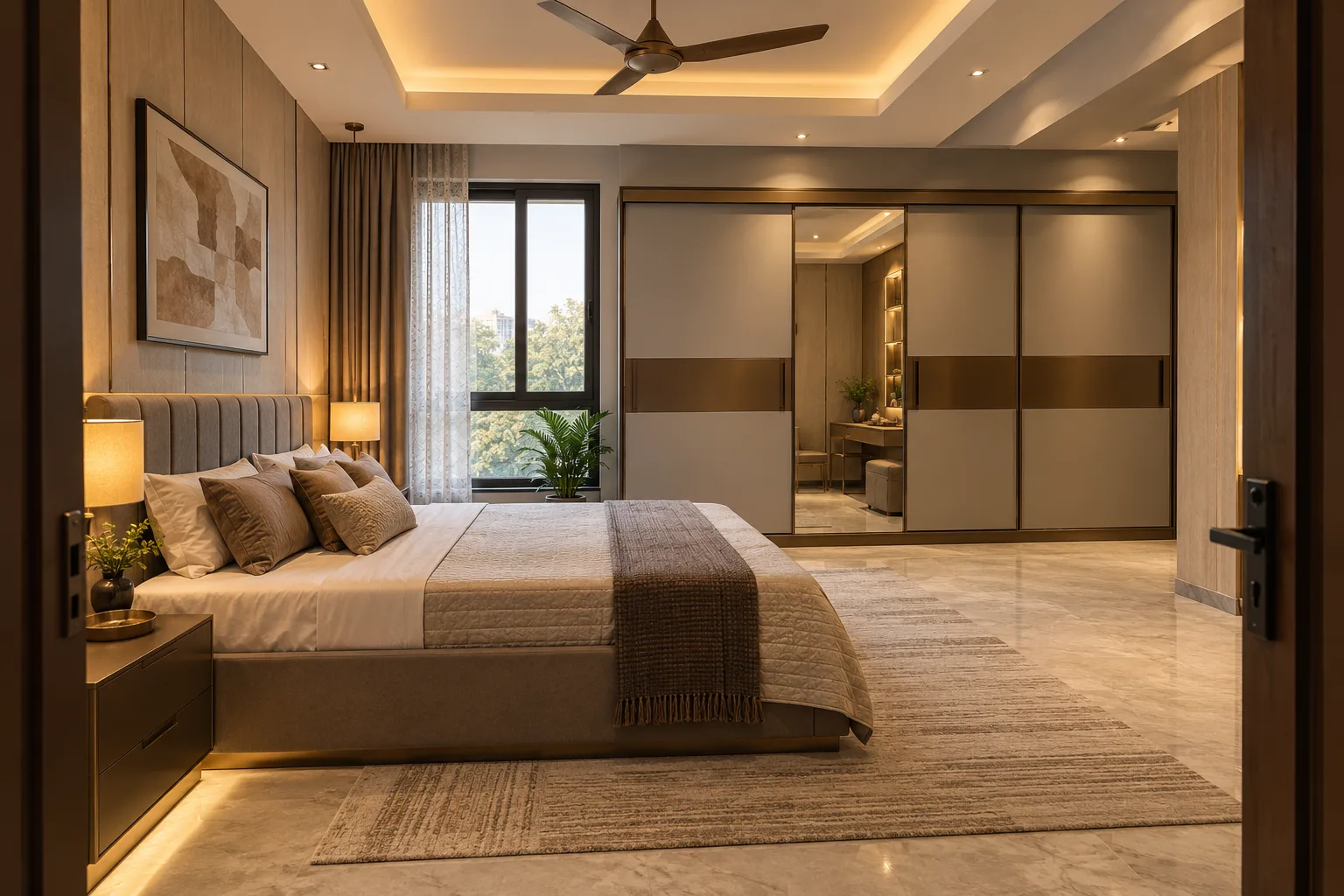 greige dressing mirror wardrobe concept