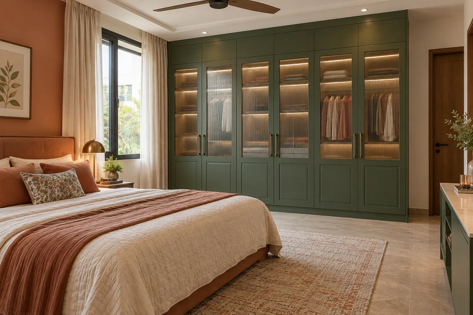forest green glass panel wardrobe concept